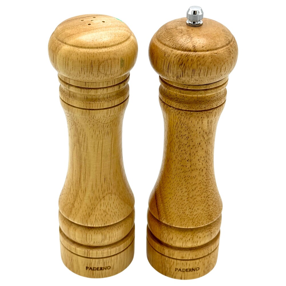 Paderno Pepper Mill Salt Shaker Set Natural Wood 8" Adjustable Kitchen Grinder